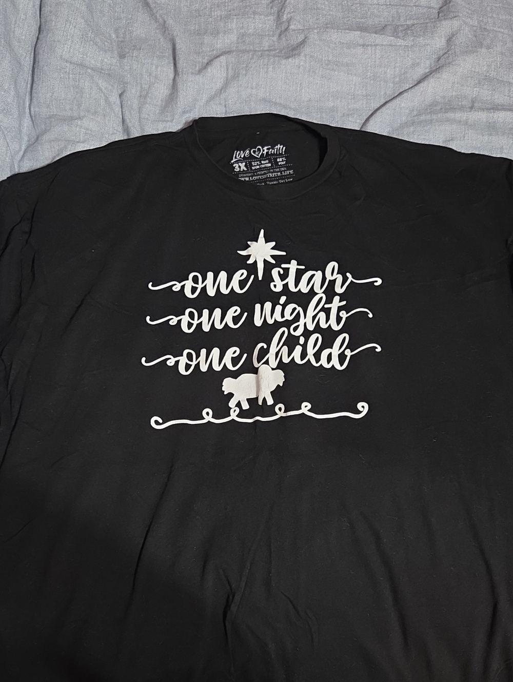 Black Tee — "One Star One Night One Child" Graphic